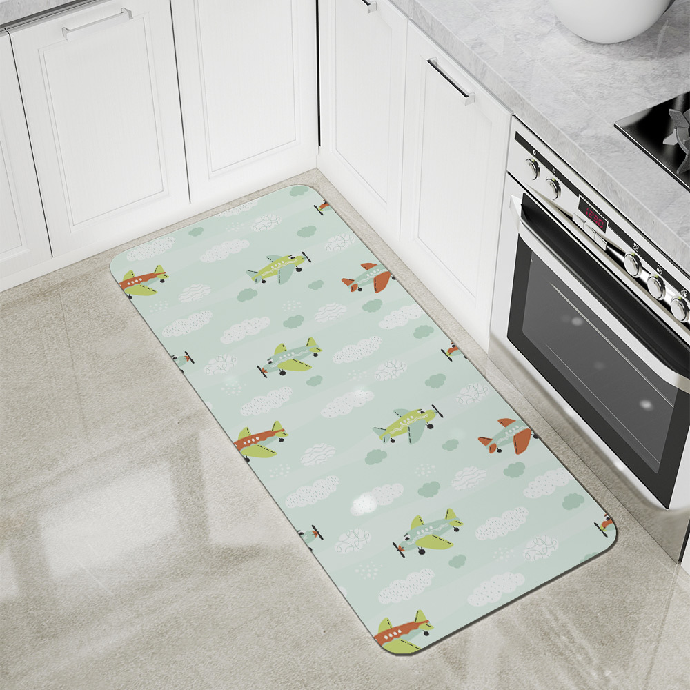 Kitchen Floor Mats – Cute Cartoon Airplanes & Clouds Pattern