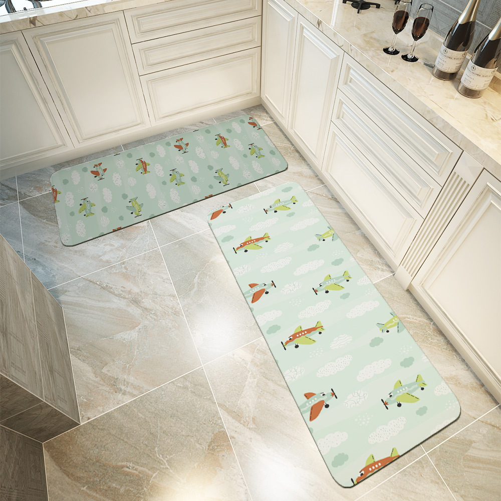 Kitchen Floor Mats – Cute Cartoon Airplanes & Clouds Pattern