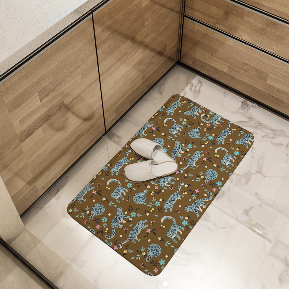 Kitchen Floor Mats – Snow Leopard & Floral Pattern