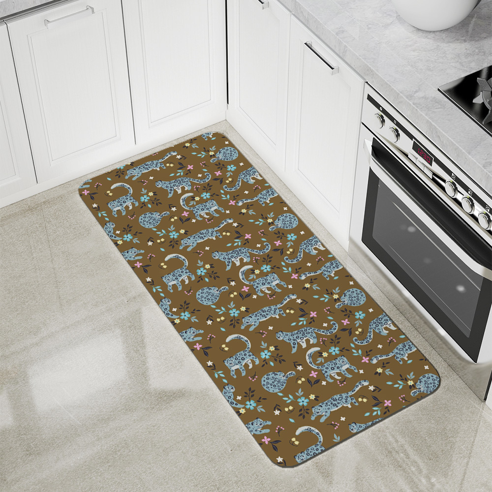 Kitchen Floor Mats – Snow Leopard & Floral Pattern