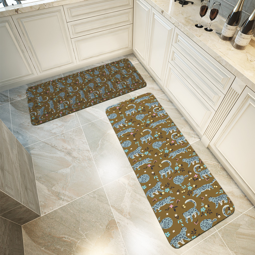 Kitchen Floor Mats – Snow Leopard & Floral Pattern