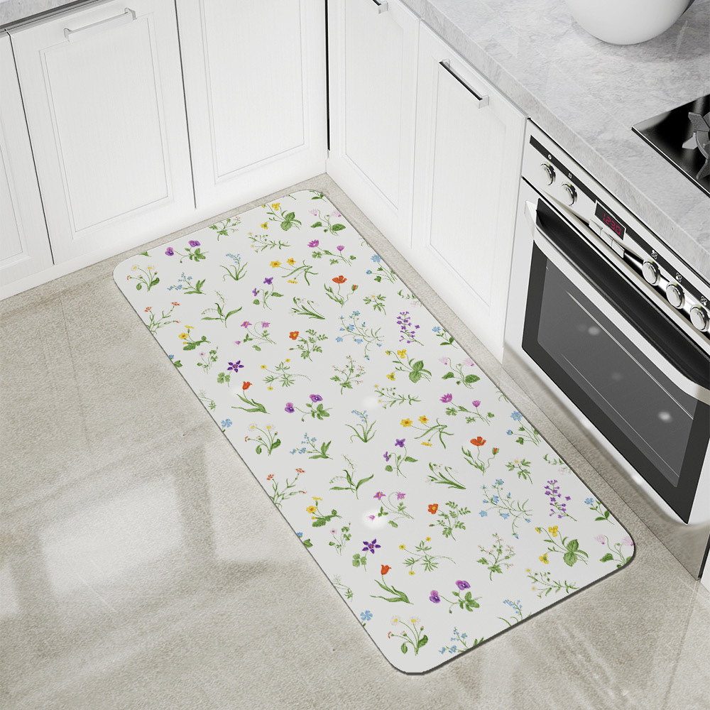 Kitchen Floor Mats – Gentle Botany With Colorful Spring Flowers