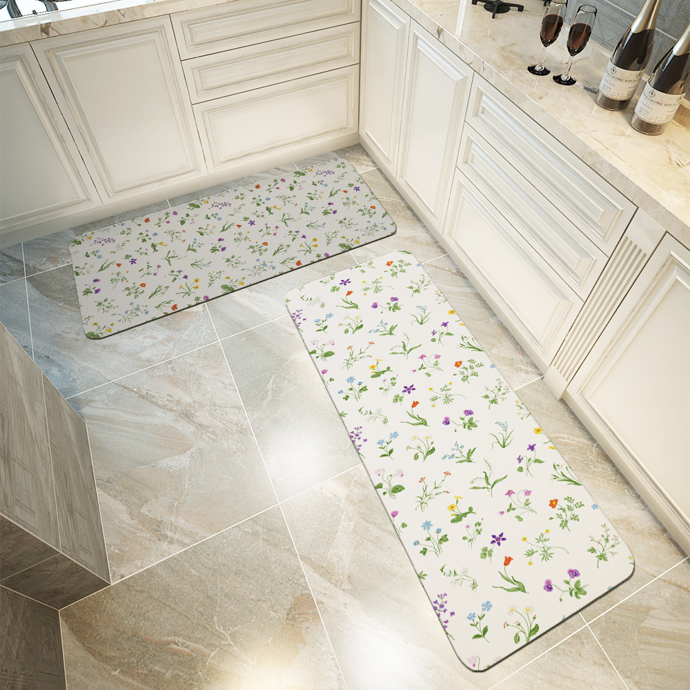 Kitchen Floor Mats – Gentle Botany With Colorful Spring Flowers