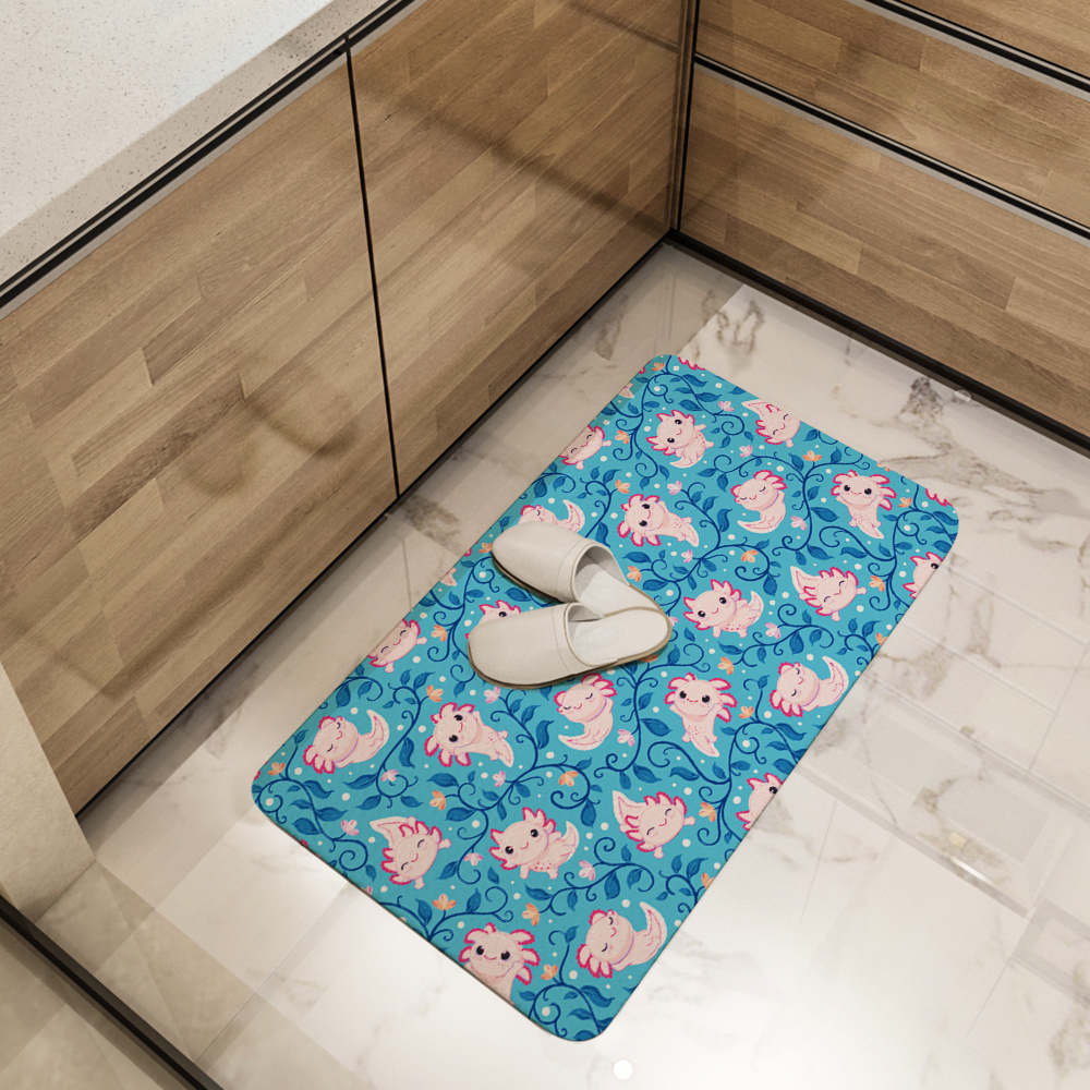 Kitchen Floor Mats – Cute Happy Baby Axolotls And Algae