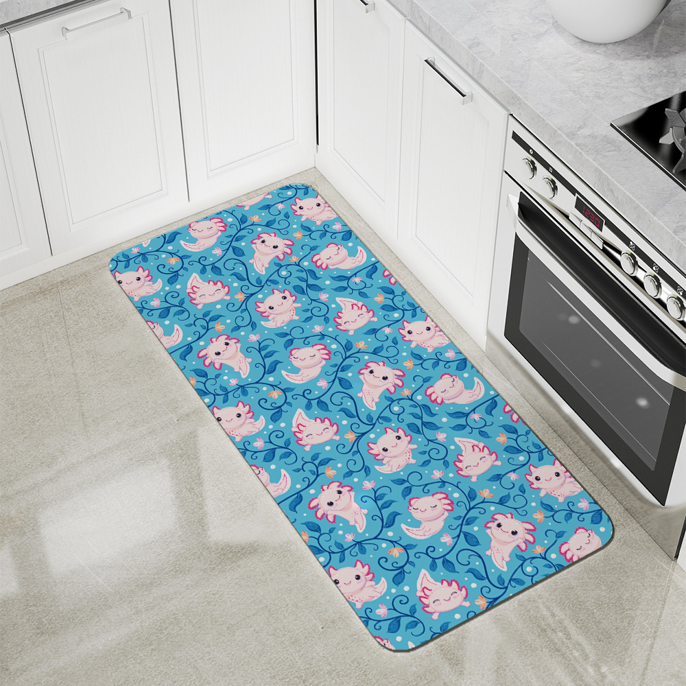 Kitchen Floor Mats – Cute Happy Baby Axolotls And Algae