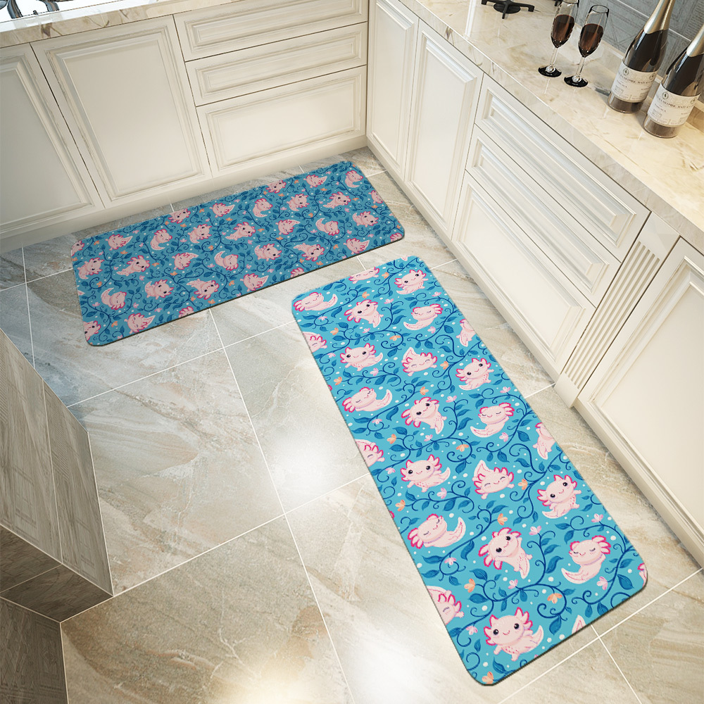 Kitchen Floor Mats – Cute Happy Baby Axolotls And Algae