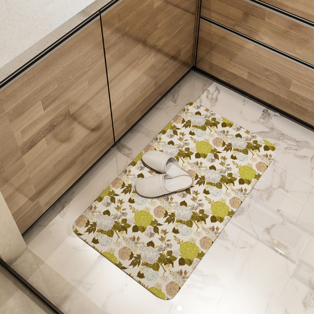 Kitchen Floor Mats – Baroque Style Intricate Floral Botanical