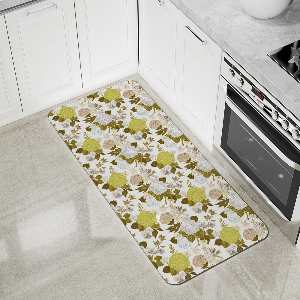Kitchen Floor Mats – Baroque Style Intricate Floral Botanical