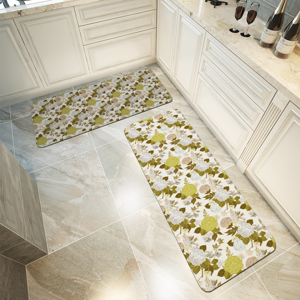 Kitchen Floor Mats – Baroque Style Intricate Floral Botanical