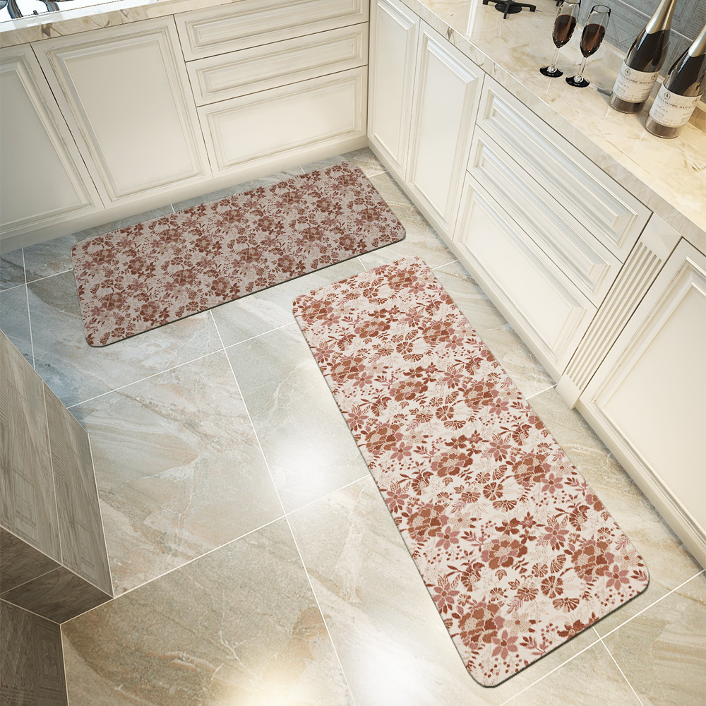 Kitchen Floor Mats – Terracotta Cream Vintage Boho Floral