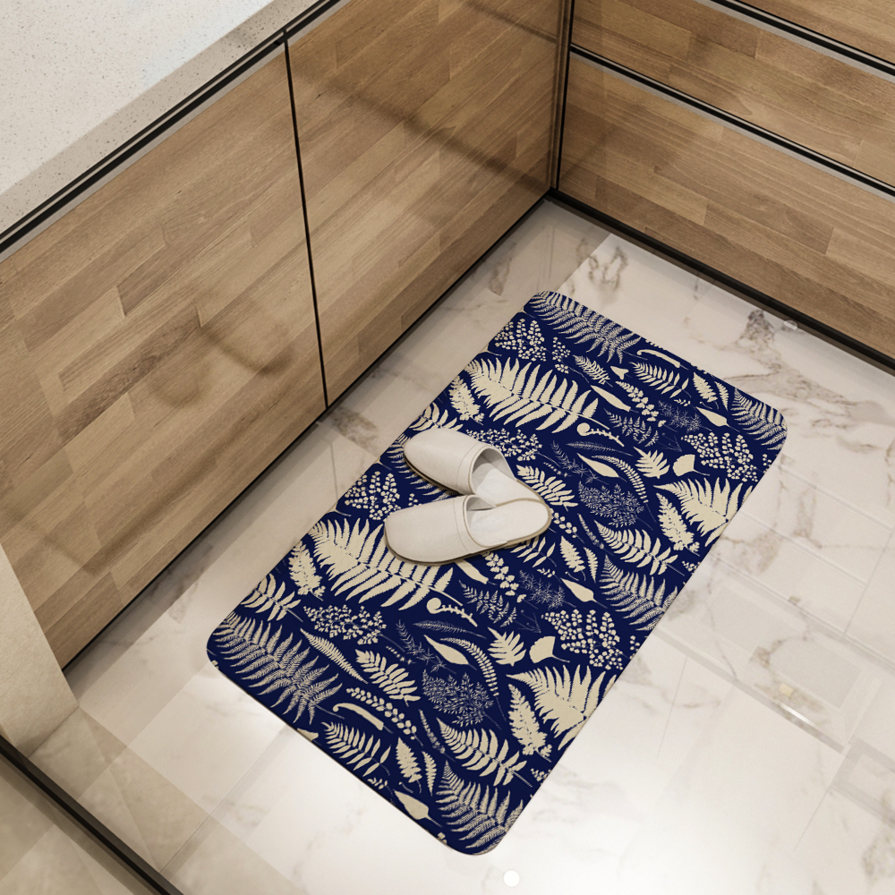 Kitchen Floor Mats – Vintage Blue Ferns Botanical Pattern