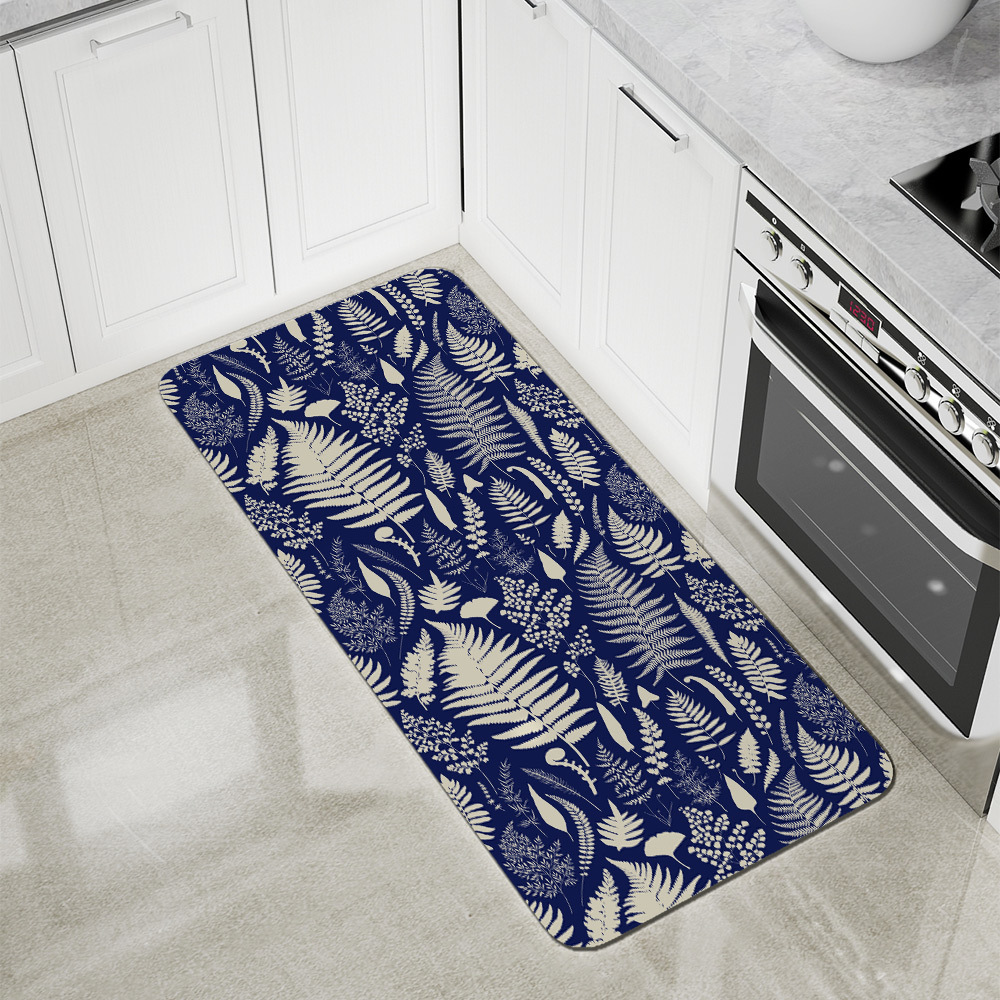 Kitchen Floor Mats – Vintage Blue Ferns Botanical Pattern