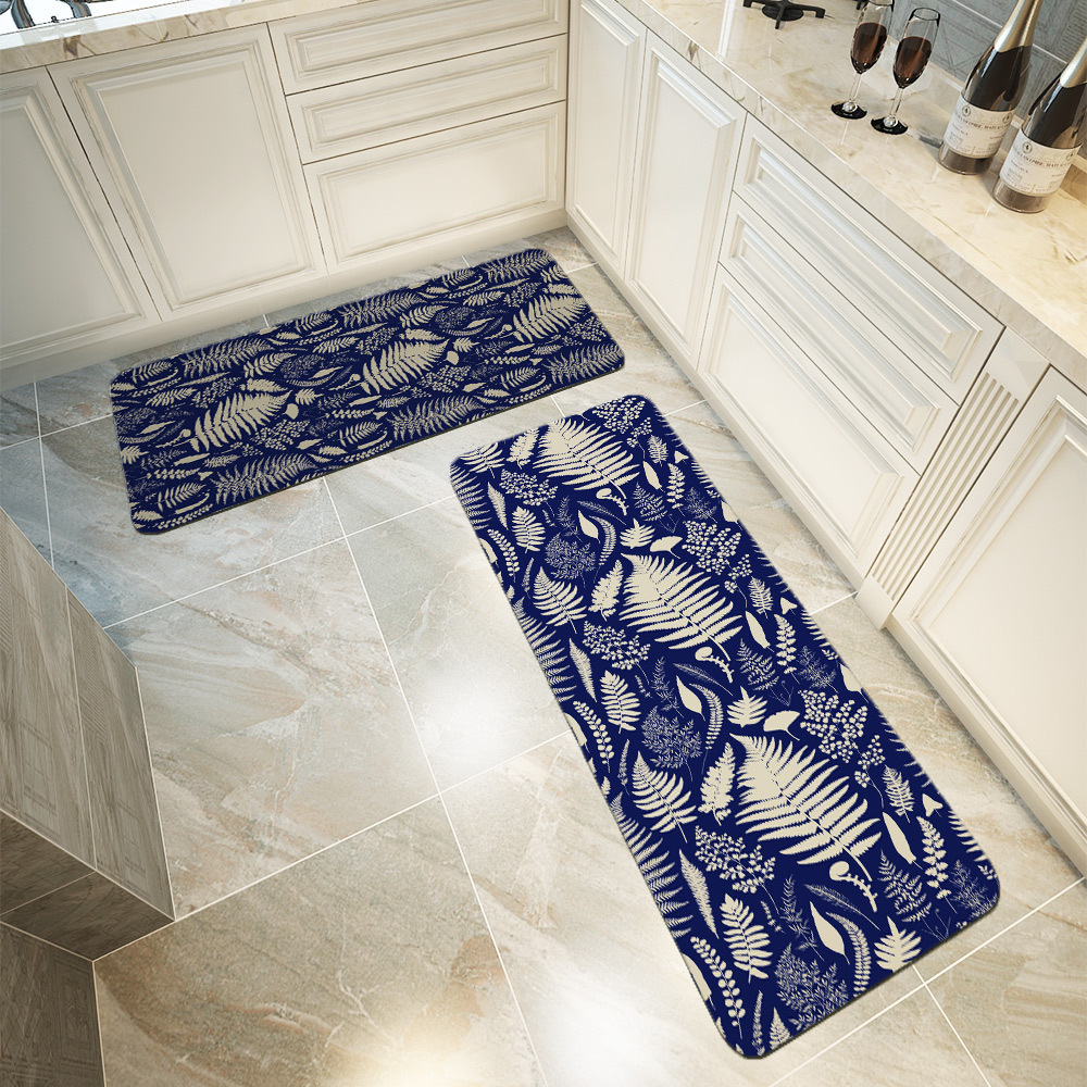 Kitchen Floor Mats – Vintage Blue Ferns Botanical Pattern