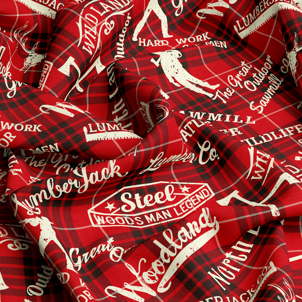 Lumberjack and woodsman symbols plaid background Seamless Pattern - Custom Fabric Print Choice