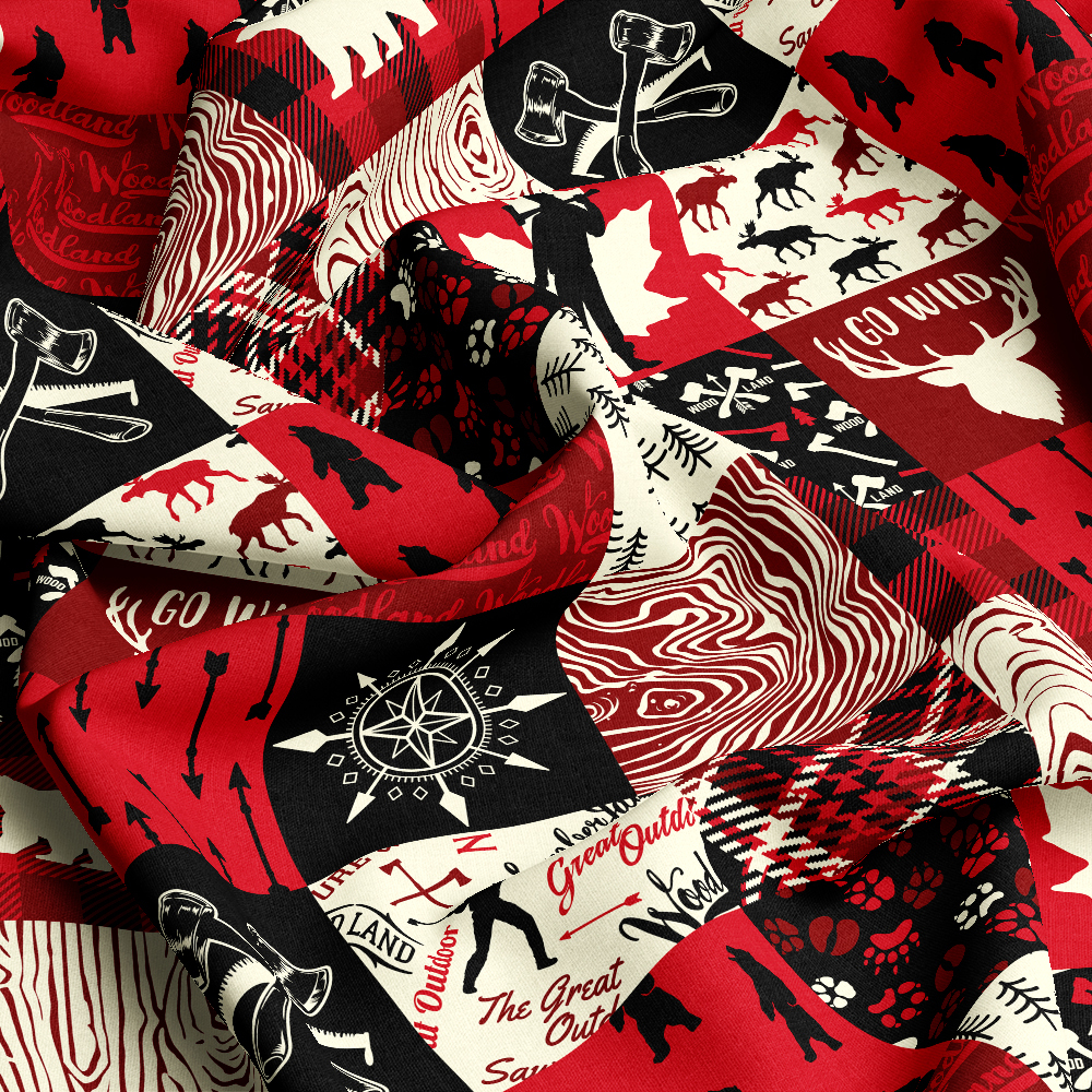 Wildlife and Lumberjack Symbols Seamless Pattern - Custom Fabric Print Choice