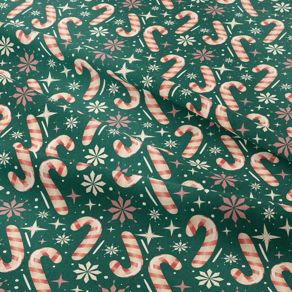 Christmas Candy Cane on Green Background Seamless Pattern - Custom Print Fabrics