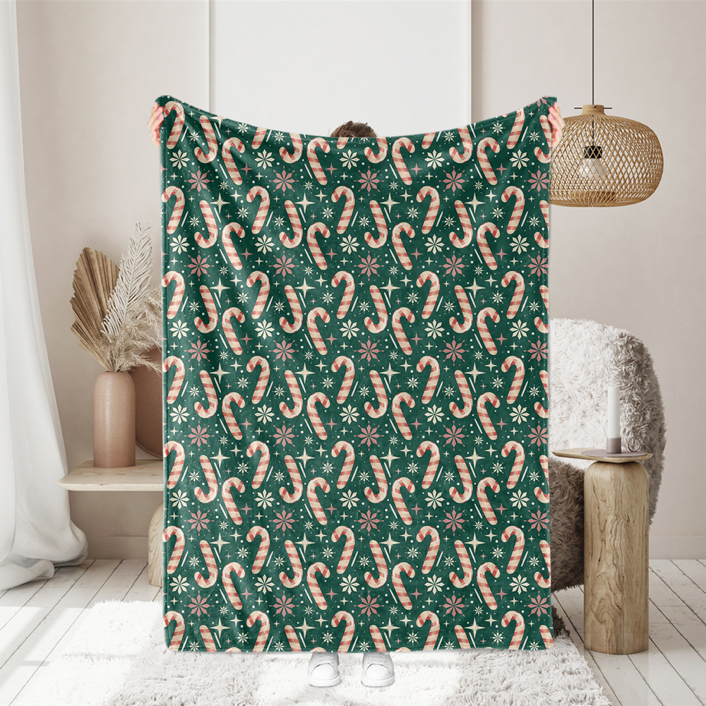 Christmas Candy Cane on Green Background Seamless Pattern - Custom Print Fabrics