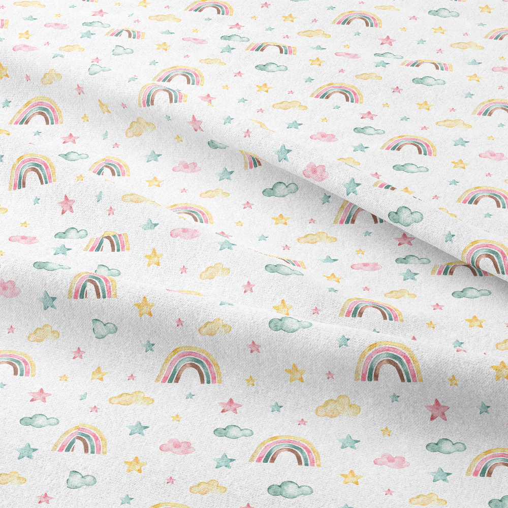 Watercolor Rainbow Clouds Stars Seamless Pattern Fabric - Personalized Fabric Prints