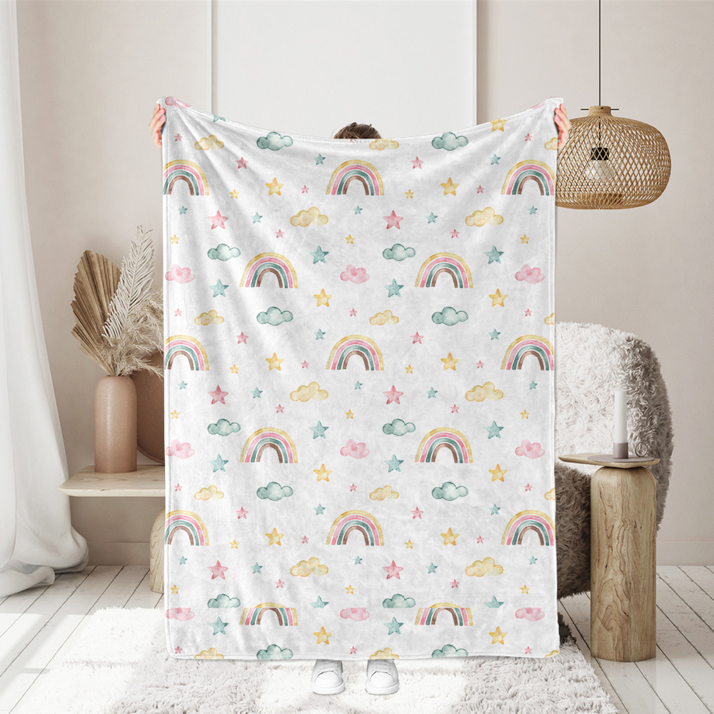 Watercolor Rainbow Clouds Stars Seamless Pattern Fabric - Personalized Fabric Prints