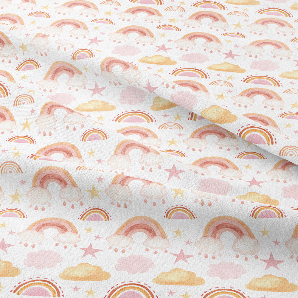 Cute Seamless Watercolor Pattern with Rainbow Clouds Stars Fabric - Customizable Fabric Print