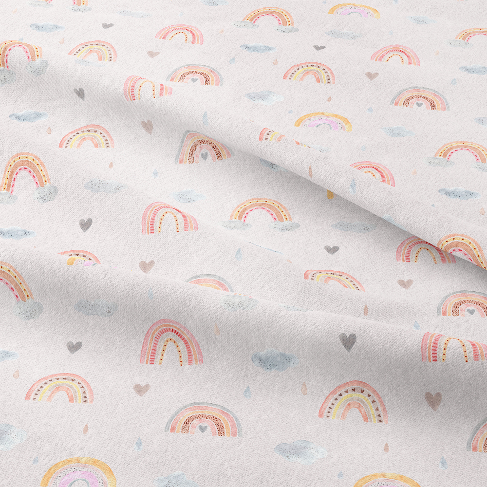 Watercolor Cute Rainbows and Cloud on Grey Background Seamless Pattern Fabric Printing - Print - on - Demand