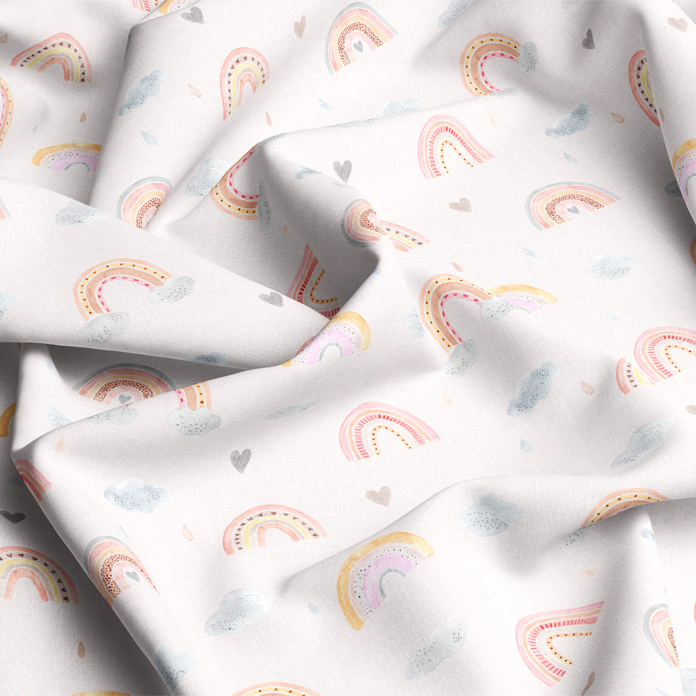 Watercolor Cute Rainbows and Cloud on Grey Background Seamless Pattern Fabric Printing - Print - on - Demand
