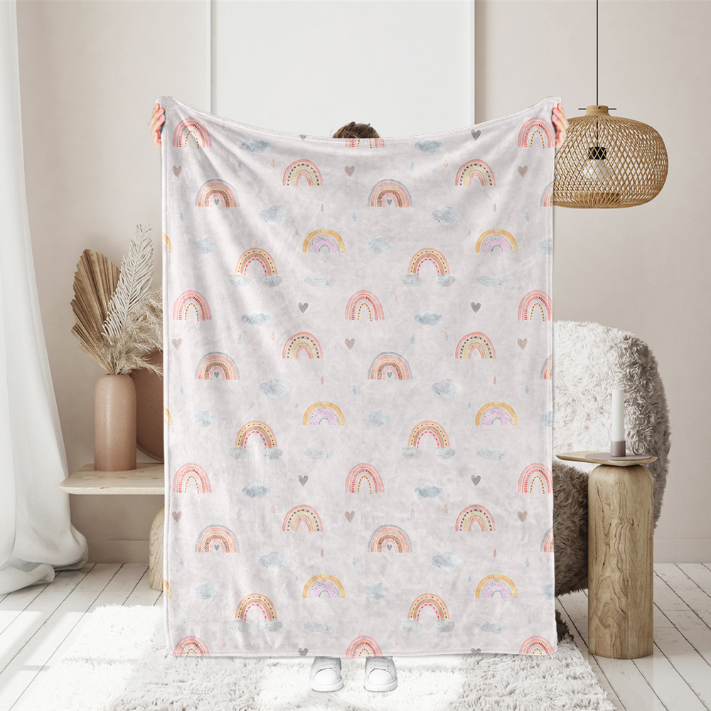 Watercolor Cute Rainbows and Cloud on Grey Background Seamless Pattern Fabric Printing - Print - on - Demand