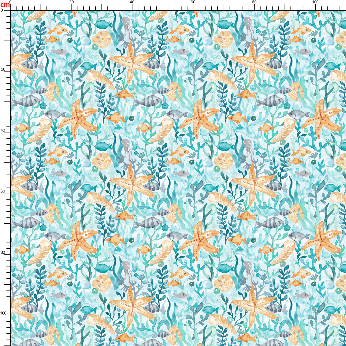 Light Mint Marine Fabric | Pastel Watercolor Sea Life Print