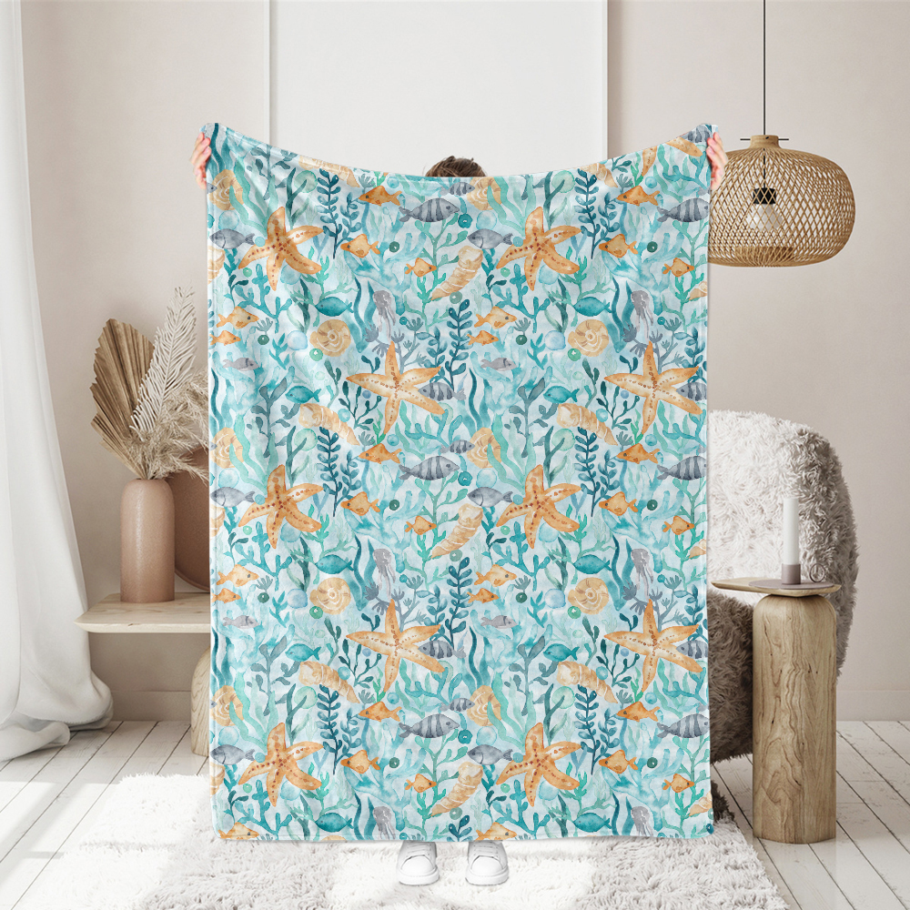 Light Mint Marine Fabric | Pastel Watercolor Sea Life Print