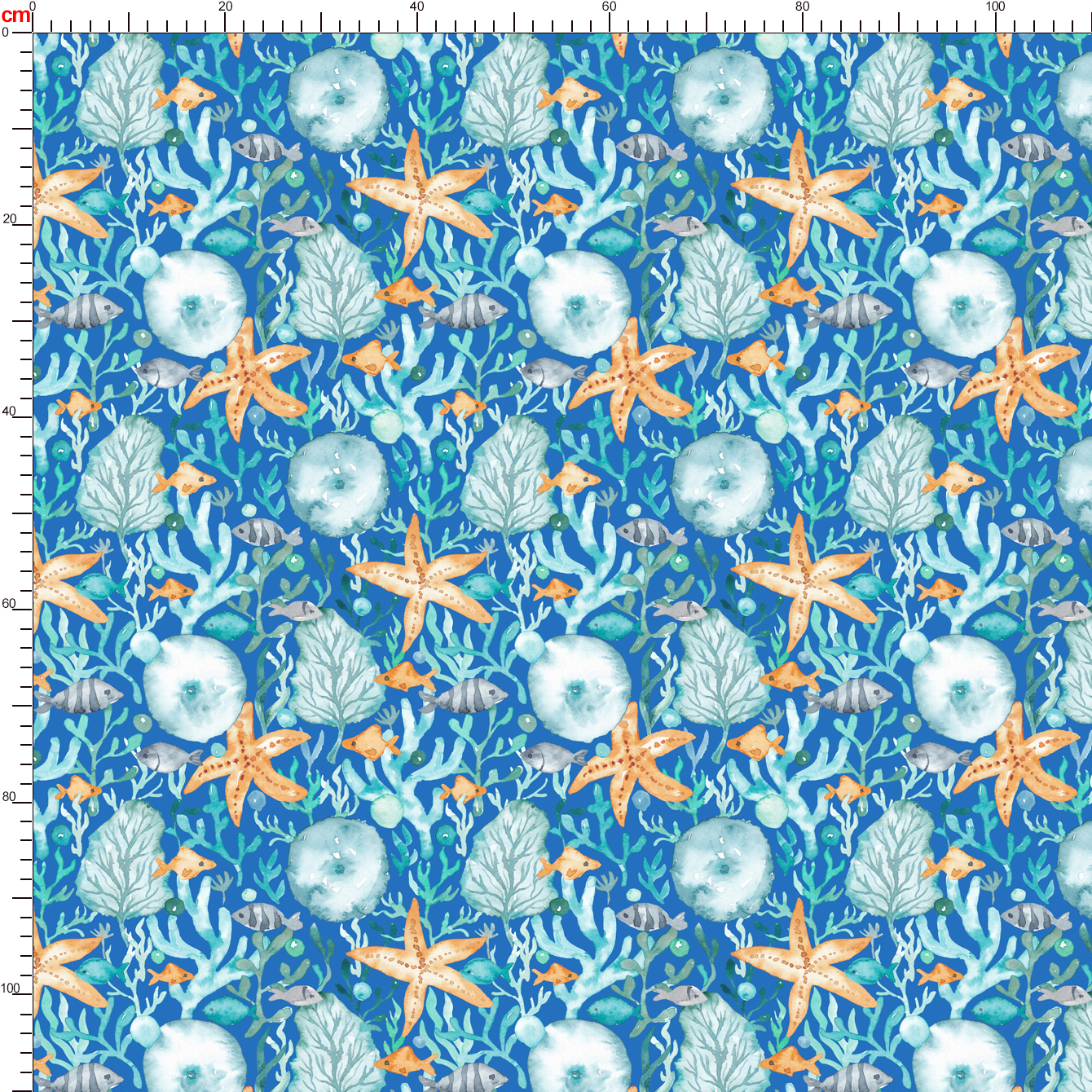 Watercolor Nautical Marine Fabric | Blue Ocean Life Print
