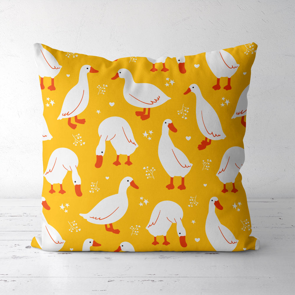 Throw Pillow – Cute White Geese Cartoon Pattern