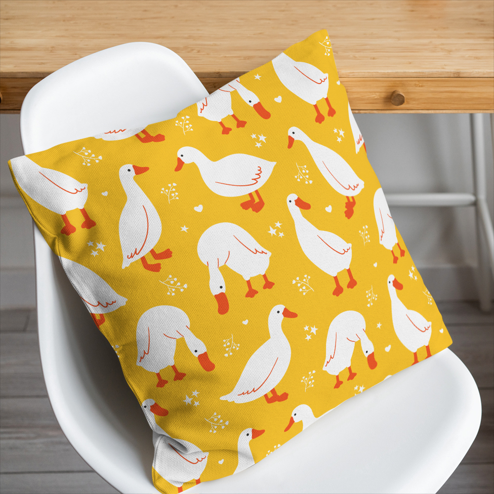 Throw Pillow – Cute White Geese Cartoon Pattern