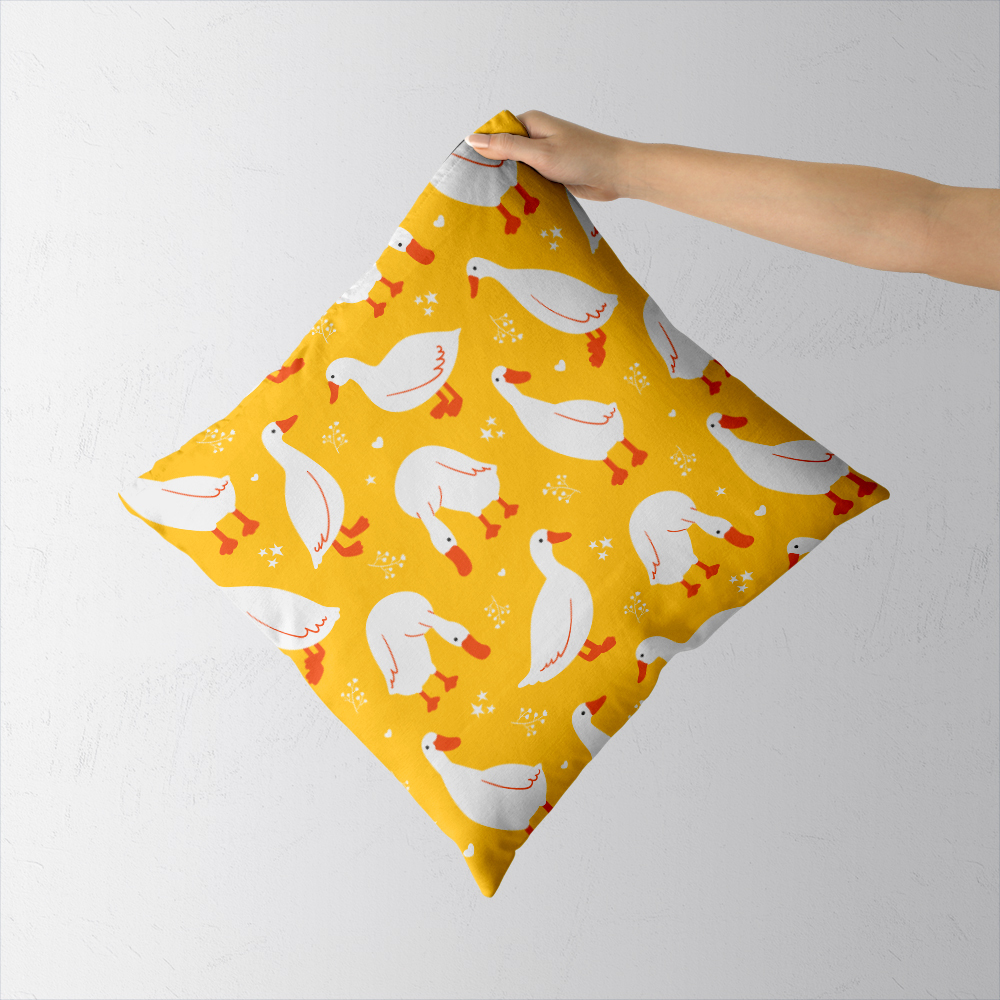 Throw Pillow – Cute White Geese Cartoon Pattern
