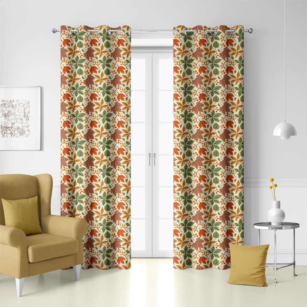 Curtain – Colorful Autumn Leaves & Berry Thanksgiving