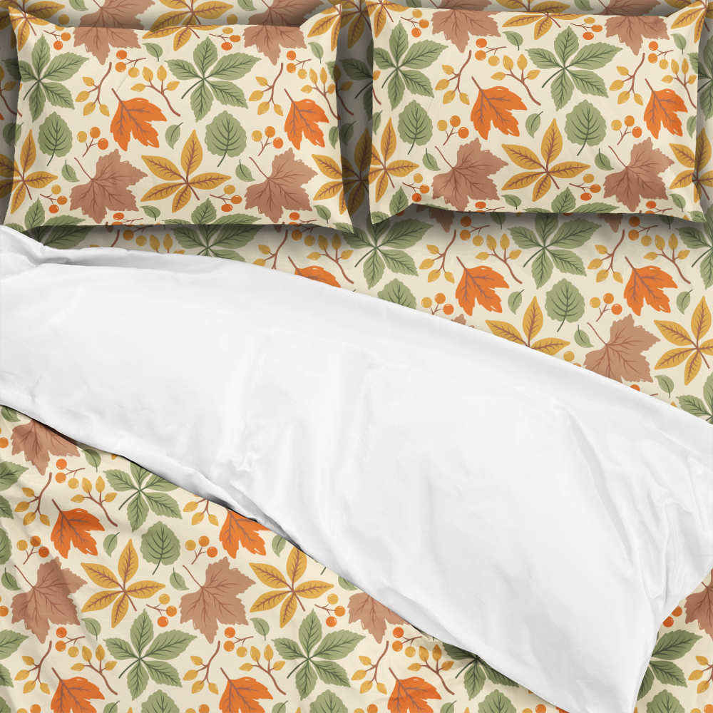 Bedding Set – Colorful Autumn Leaves & Berry Thanksgiving