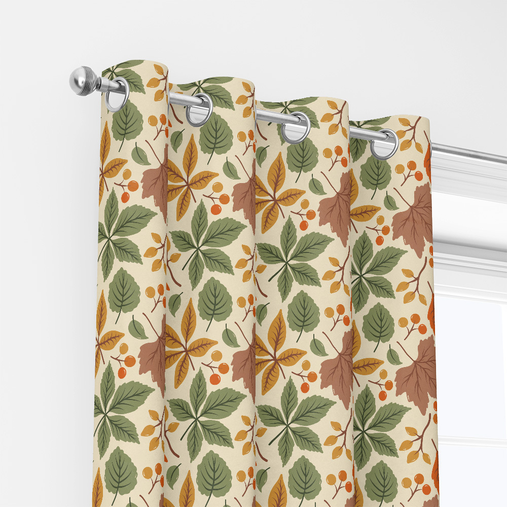 Curtain – Colorful Autumn Leaves & Berry Thanksgiving