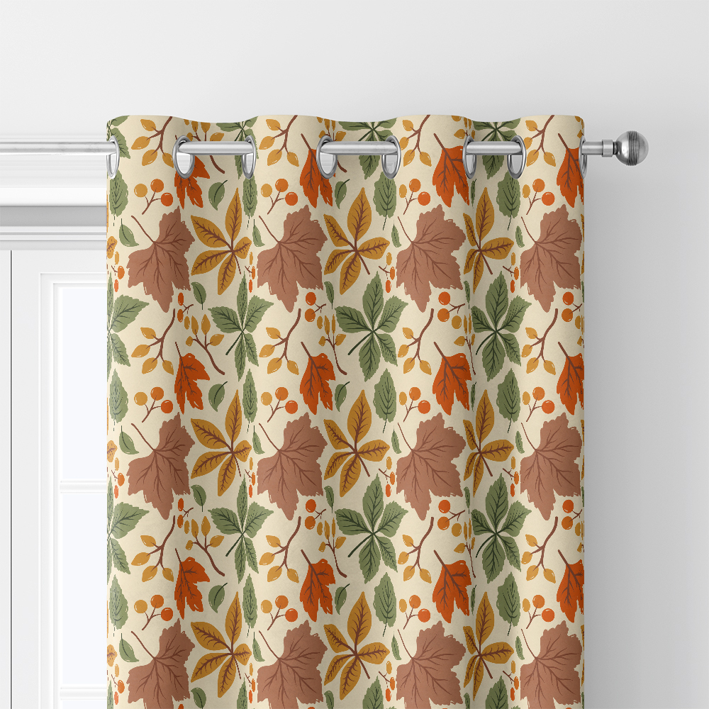 Curtain – Colorful Autumn Leaves & Berry Thanksgiving