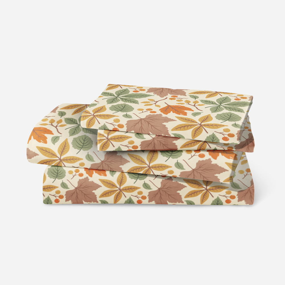 Bedding Set – Colorful Autumn Leaves & Berry Thanksgiving
