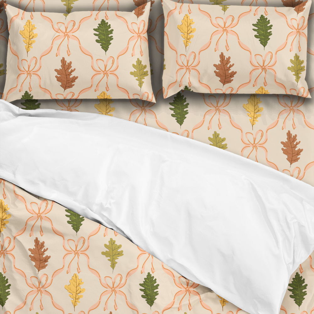 Bedding Set – Autumn Oak Leaves & Coquette Bow