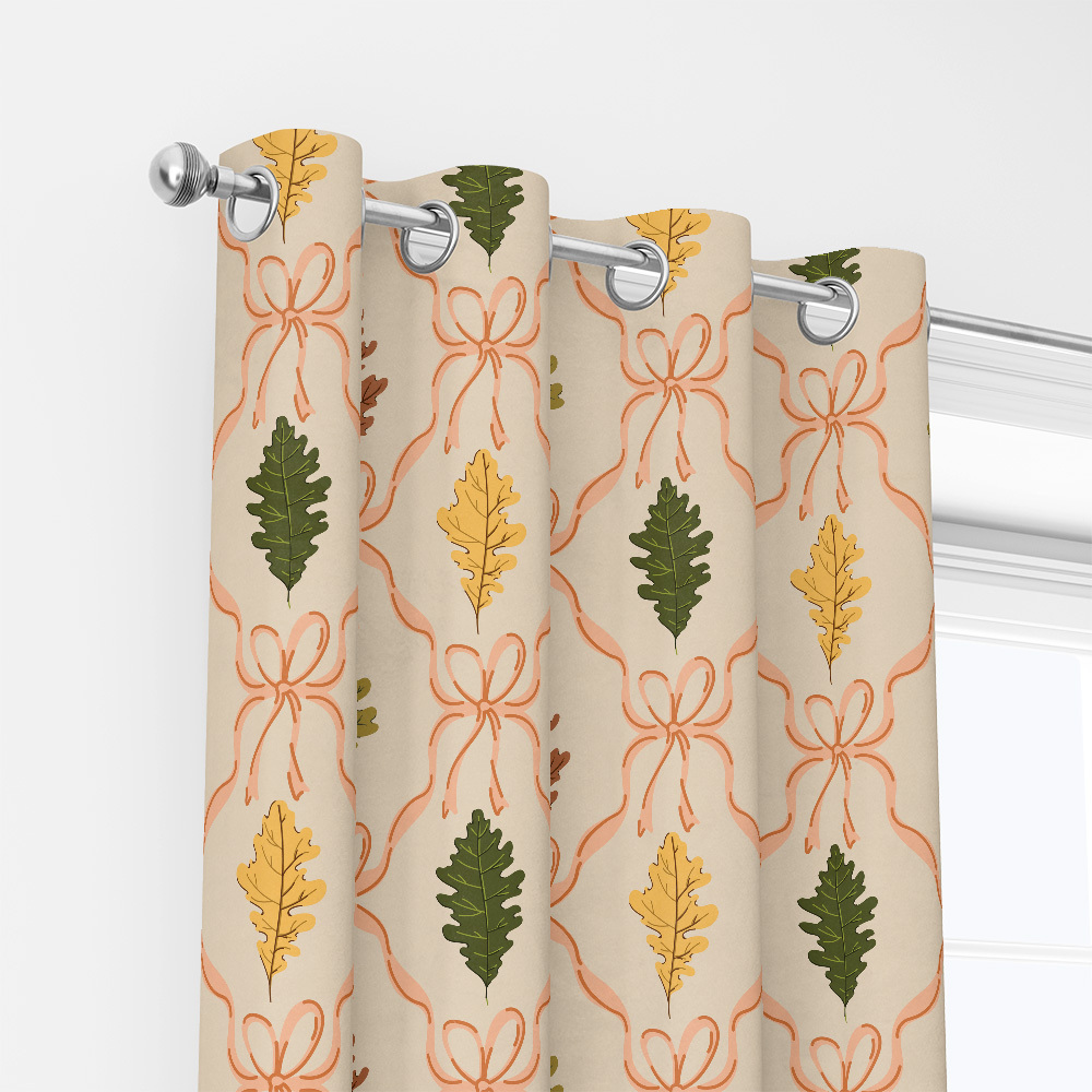 Curtain – Autumn Oak Leaves & Coquette Bow