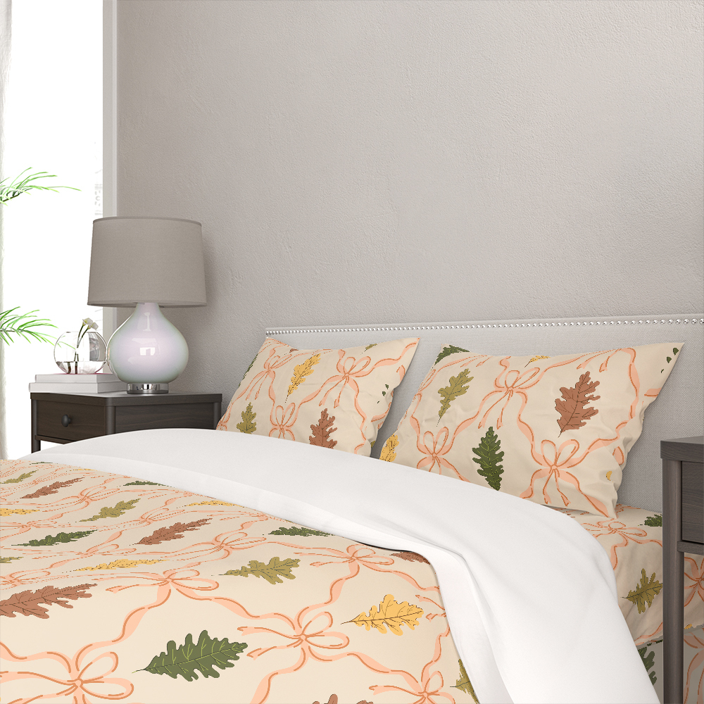 Bedding Set – Autumn Oak Leaves & Coquette Bow