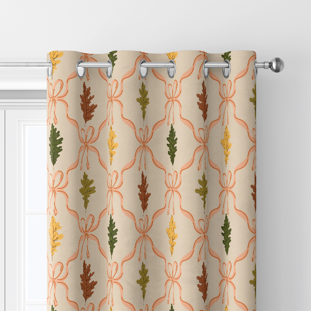 Curtain – Autumn Oak Leaves & Coquette Bow
