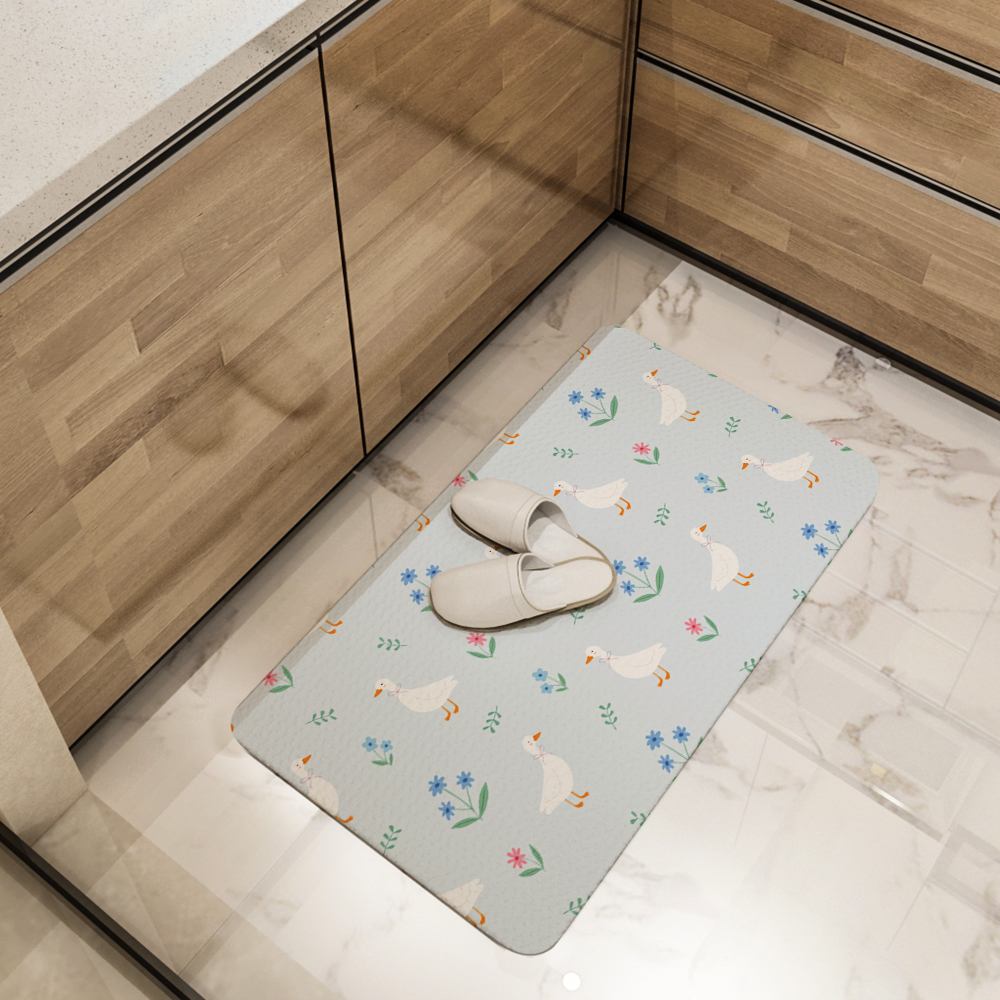 Kitchen Floor Mats – Cartoon Ducks And Colorful Flowers