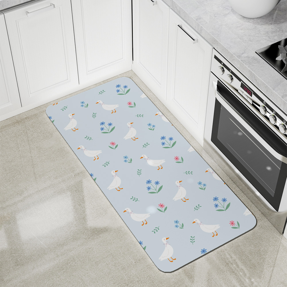 Kitchen Floor Mats – Cartoon Ducks And Colorful Flowers
