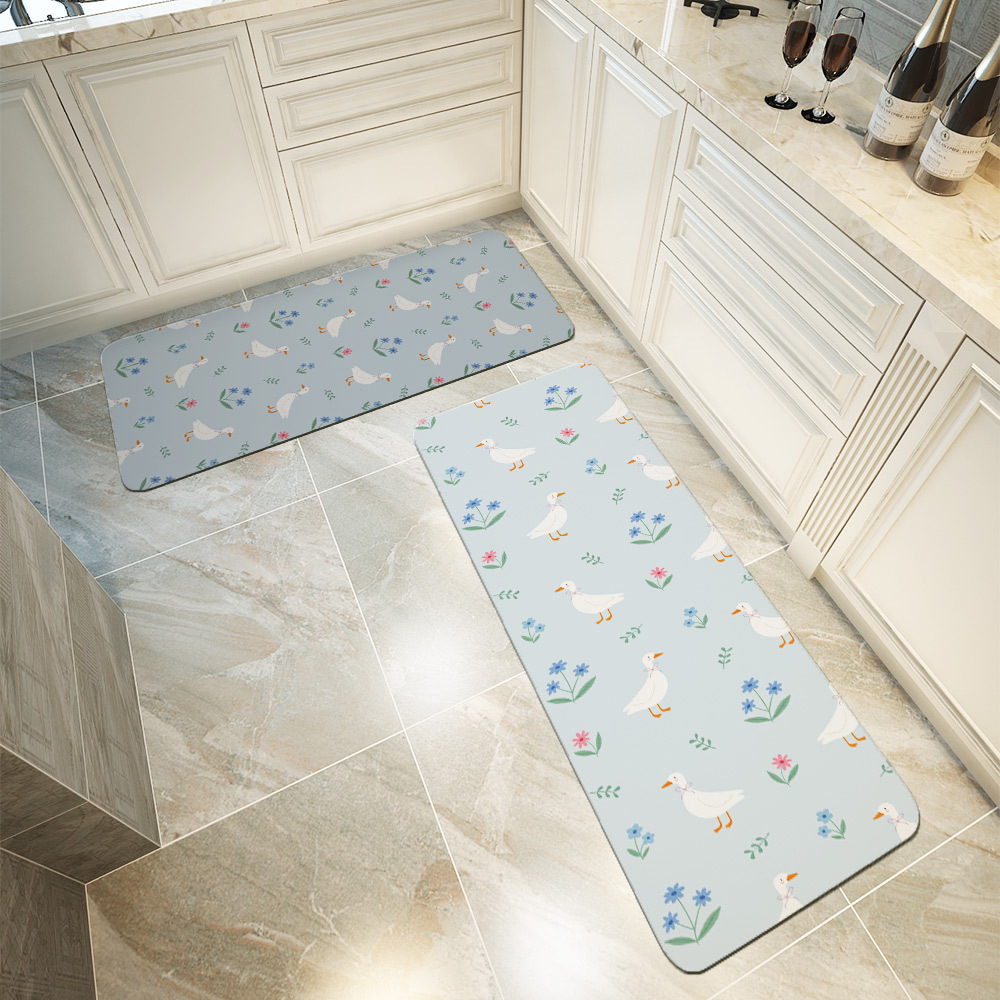 Kitchen Floor Mats – Cartoon Ducks And Colorful Flowers