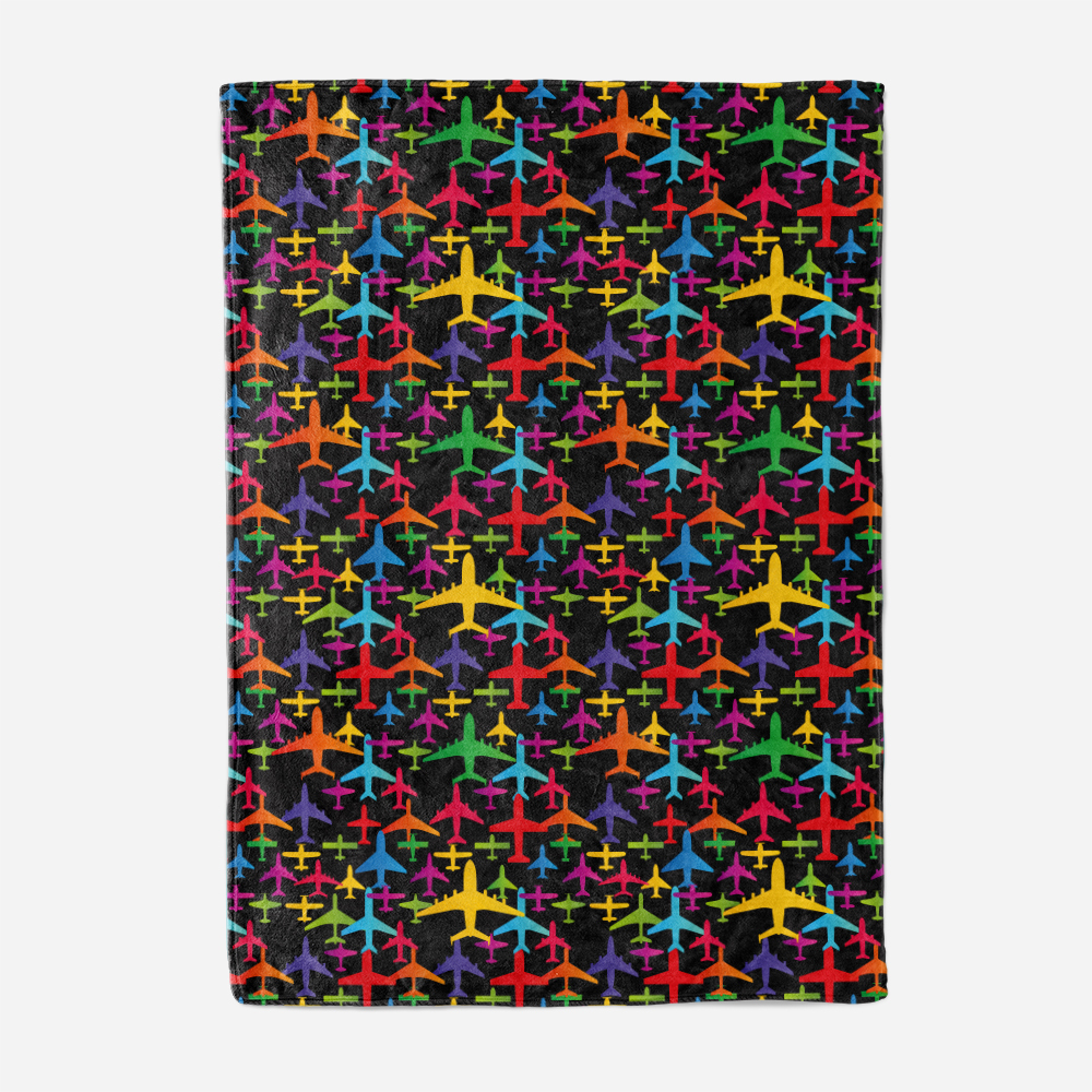 Throw Blanket – Colorful Airplane Aviation Pattern