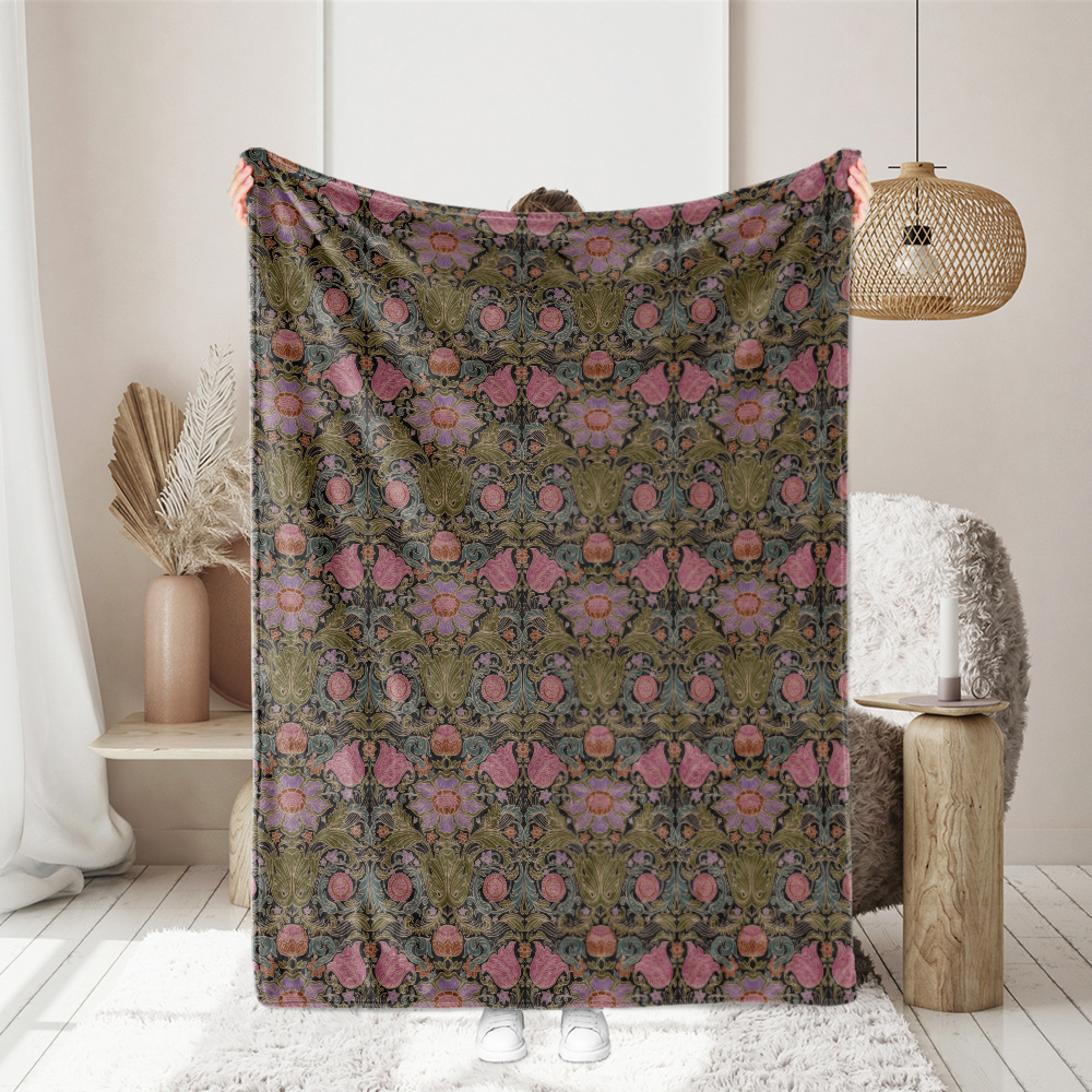 Throw Blanket – Vintage Baroque Floral Black Ground Print