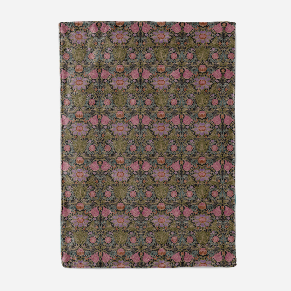 Throw Blanket – Vintage Baroque Floral Black Ground Print