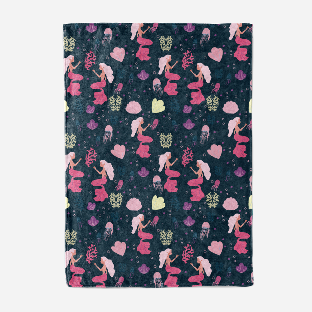 Throw Blanket – Underwater Cute Mermaid With Colorful Hair