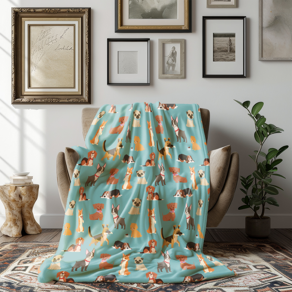 Throw Blanket – Cartoon Pets Dogs & Puppies Pattern